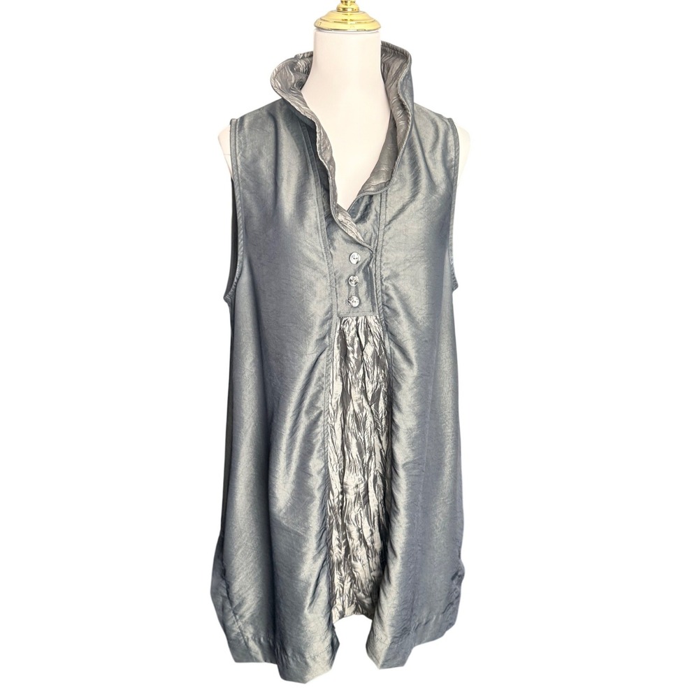 Terra SJ Apparel Womens Silver Metallic Lagenlook Textured Sleeveless Tunic